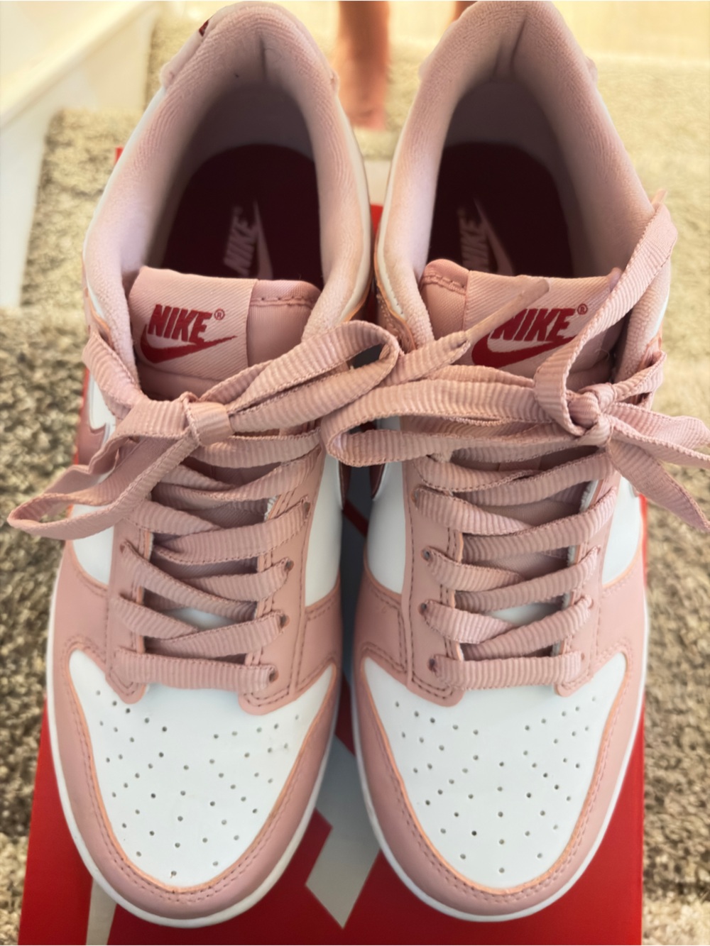 Nike Women's Pink Glaze and White Low-Top Sneakers 6.5 y = 8 women’s